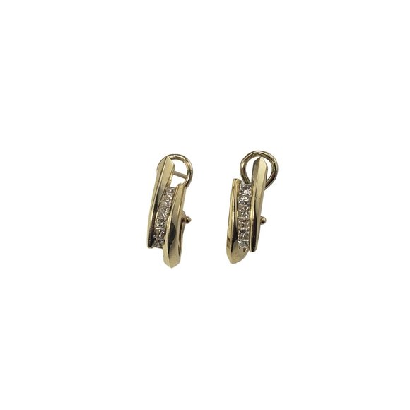Vintage 14 Karat Yellow Gold and Diamond Oval Hoop Earrings #12518